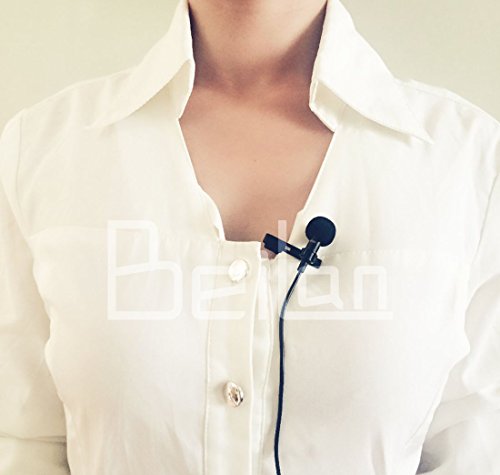 BeiLan Lavalier Risvolto Clip-on Microfono a condensatore omnidirezionale Mini microfono professionale con cavo da 2 m per tutti gli smartphone Android o iOS e Computer Recording