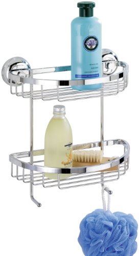 WENKO 18234100 Magic-Loc Wandkorb Bessano mit 2 Ablagen - Befestigen ohne bohren, Edelstahl rostfrei, 23.5 x 27 x 15 cm, Glänzend