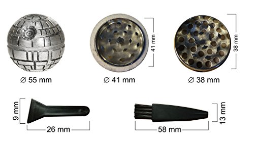Weed Grinder im Todesstern Style aus Metall, Kräutermühle mit Pollensieb, Gewürzmühle im Death Star Design, 3-Teilig aus Aluminium mit Zinklegierung, Verpackt in Eleganter Geschenkbox - 3