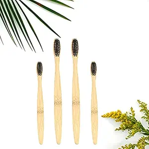 Cloudgreen Bamboo Toothbrush with Charcoal Activated Soft Bristles of 2 Adults & 2 Kids - 4Pcs Pack