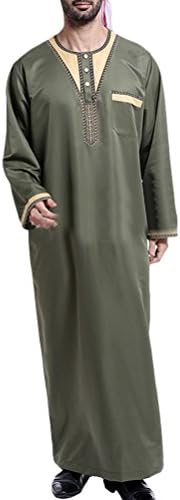 Zhuhaijq Round Neck Embroidered Mens Muslim Middle East Arab Thobe Thawb Caftan Long Sleeve Robe
