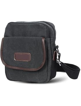 Männer Und Frauen Jahrgang Leinwand Schulter Aktentasche Messenger Tote Sling Geschäftsleben Tasche,Black-19cm...