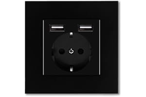 BOKIOESDE Enchufe de la UE Montado en la pared USB AC110-250V Toma de corriente Adaptador de enchufe con conexión a tierra, USB negro