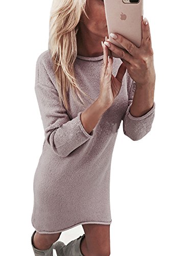 Yidarton Robe Pull Femme Manches Longues Robe d'Hiver en Tricot Elegant (Rose, L)