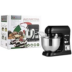 MAGNANI Robot Patissier Noir, Robot Cuisine Multifonctions, Batteur Electrique Cuisine, Petrisseur de Pate, Bol Acier Inoxydable 5L, Malaxeur Melangeur 6 Vitesses