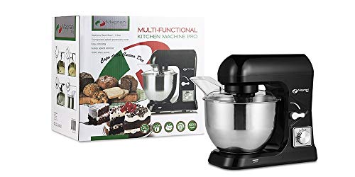MAGNANI Robot Patissier Noir, Robot Cuisine Multifonctions, Batteur Electrique Cuisine, Petrisseur de Pate, Bol Acier Inoxydable 5L, Malaxeur Melangeur 6 Vitesses