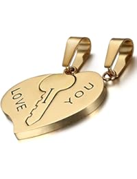 Flongo 2pcs Collares para Parejas Colgante de Corazón y Llave "I Love You" Clásicos Cadena Acero Inoxidable Romántico Regalo de San Valentín Navidad