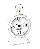 NIKKY HOME Tischuhr mit Griff auf Tatzenfüßen Quarz-analoge Vintage Design Schreibtisch und Regal für Wohnzimmer Badezimmer Dekoration Metall Distressed Weiß