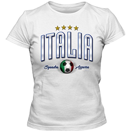 Damen Fußball T-Shirt Italien Italia Italy Football EM Trikot DTG, Farbe:weiss;Größe:M