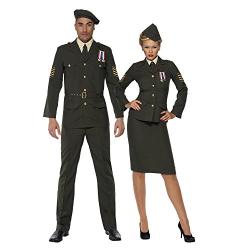 Smiffy's Adult Women's Wartime Officer Costume, Skirt, Jacket with Medal, Shirt Front, Tie and Hat, Troops, Serious Fun, Size M, 35335
