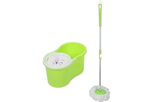 XDAILUYYDS Seau et Balai Serpillère,Mop Seau Essoreur,Ensemble de Vadrouille et de Seau Comprend 1 Seau de Déshydratation, 1 Tige de Vadrouille, 2 Têtes en Microfibre Réutilisables (Vert)