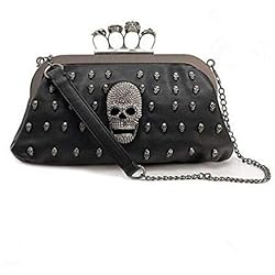FreshGadgetz 1 Ensemble de Sac à mains de soirée en Cuir Polyuréthane avec poignée faite de bague à tête de mort