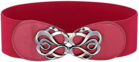 Elastic Ladies Belt with Metal Hook Red Size S CL0413-3
