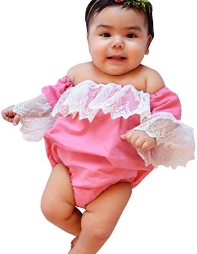 Girls' Clothes Set JYJM For3-18 Monthes Kids Fashion Casual Toddler Infant Baby Girls Solid Lace Off Shoulder Romper Jumpsuit Outfits Set (90, Pink)