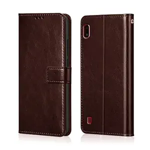 WOW Imagine Shock Proof Flip Cover Back Case Cover for Samsung Galaxy A10 (Flexible | Leather Finish | Card Pockets Wallet & Stand | Chestnut Brown)