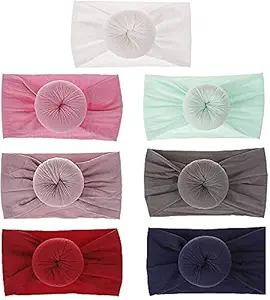 ANH MART Elastic Stretchy Soft Nylon Bowknot Velvet Bow Headbands Knot Turban Headwraps, Donut Bands for Kids, Toddlers, Infants, Newborns and Baby Girls (Pack of 4) - Multicolor