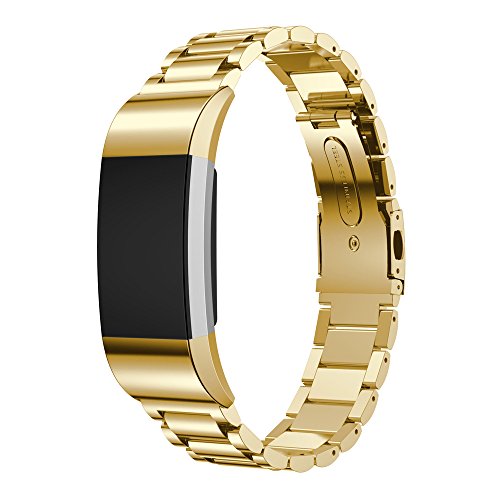 Fitbit Charge 2 Armbänder, IVSO Edelstahl Metall Armband Ersatz Uhrenarmband für Fitbit Charge 2 Armband Zur Herzfrequenz und Fitnessaufzeichnung (Für Fitbit Charge 2, Golden)