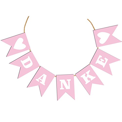 PDF Wimpelkette zum selbst Drucken & Basteln / Schriftzug: "Danke" Girlande zur Hochzeit rosa mit weißem Schriftzug