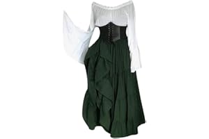 COSCOOL Vestido medieval para mujer, estilo retro medieval con mangas de trompeta, vestido de reina victoriana, renacentista, gótico, vestido maxi para carnaval, Halloween, fiesta de princesa