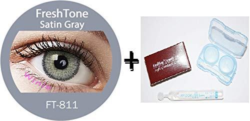 Lentes de contacto sin corrección, de color gris satinado (3 tonos), 12 meses de uso, incluye solución multifunción para lentes de Avizor (10 ml) y funda, pinza y aplicador