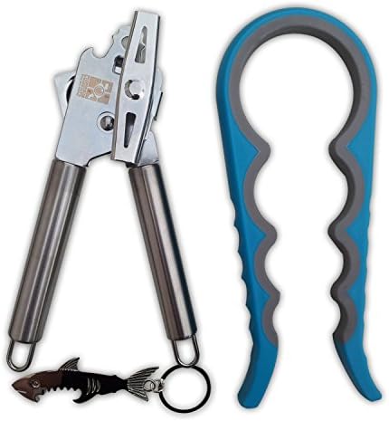 Best Can Opener - Heavy Duty Stainless Steel - Smooth Edge Can Opener and Manual Silicone Premium Quality Jar Opener with rubber twister grip - Get Lids Off Easily-Free Bottle opener Included