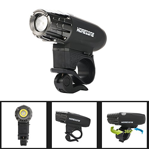 MOREZONE LED Fahrradlicht Set Wiederaufladbare Fahrradbeleuchtung 300Lumen 5 Licht-Modi Fahrradlampen Frontlicht Rücklicht Wasserdicht Fahrradlichter Taschenlampe(Schwarz) - 3