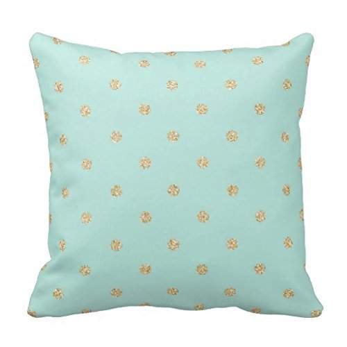 Mint Green And Gold Polka Dot Pattern Pillow Case