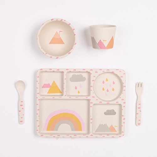 Love MAE - 5pc Bamboo Dinner Set - Sectioned Plate/Cup/Bowl/Cutlery - Rainbows