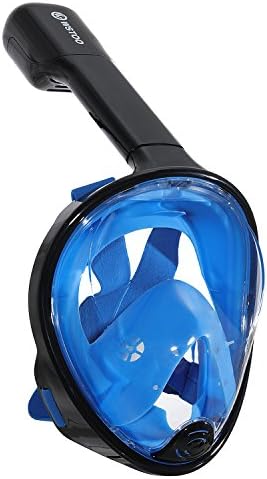 WSTOO 180° Full Face Snorkel Mask-With Anti-Fog Anti-Leak Snorkeling Design,For Adults And Kid,See More Water World Larger Viewing Area (BLACK+BLUE, L/XL)