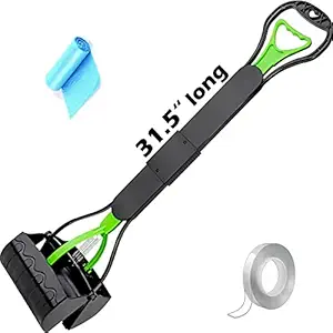 LANNEY Pooper Scooper for Large Small Dogs, Long Handle 31.5 Inches Foldable Jaw Claw Poop Scoop for Dogs, Portable Heavy Duty Dog Pooper Scooper with Poop Bags for Grass and Gravel Pet Waste Pick Up