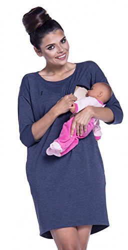Zeta Ville - Premamá Vestido Sudadera de Lactancia Manga 3/4 - para Mujer - 038c (Jeans Melange, 38, M)