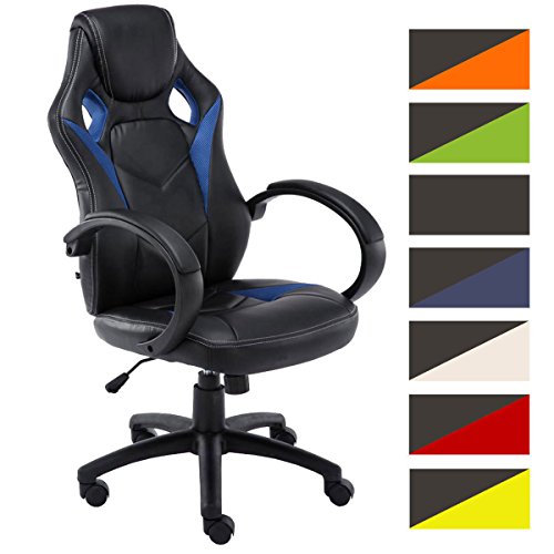 CLP Silla de Oficina Magnus Tapizada en Cuero Sintético I Silla Gamer Regulable en Altura I Silla Racing con Ruedas I Silla Gaming Sport Style I Color: Negro/Azul