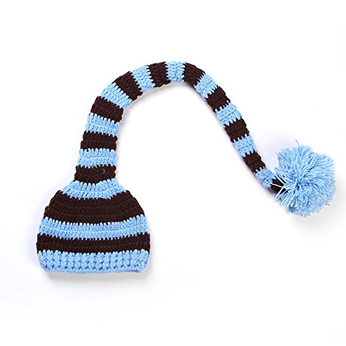 AccessoryStation® Fashion Unisex New-born Boy Girl Cute Colourful Stripes Crochet Knitted Photography Baby Hat with Long Braid(Blue&Brown)