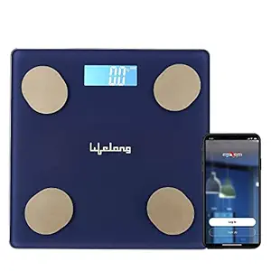 Lifelong LLWS36 Smart Body Fat Weighing Scale with 18 Measurement Functions with Lifelong Smart Home App-Bluetooth Sensor Technology|Electronic Weight Machine|1 Year Warranty & Battery Included (Blue)