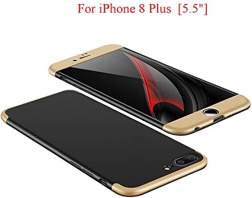 iPhone 8 Plus Case 5.5", uiano® 360 Full Protection 3 in 1 Combination Anti-Scratch PC Ultra-thin Shockproof Case Cover for iPhone 8 Plus--Black+Gold [Lifetime Warranty]