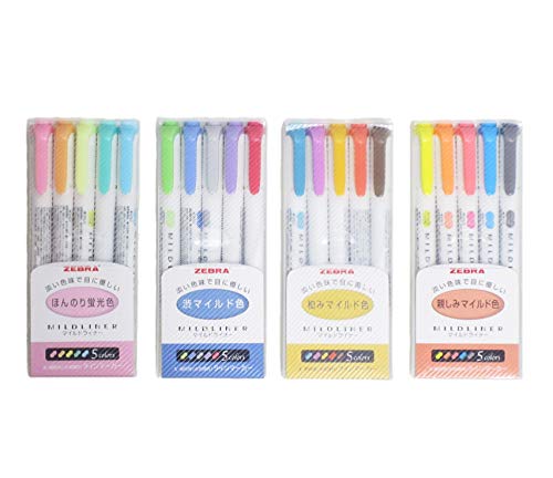 Mildliners Zebra Mildliner highlighter pen set (WKT7-5C WKT7-5C-RC WKT7-5C-NC WKT7-N-5C), 20 Pastel Color pens Japan original soft case