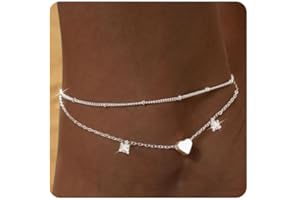 ZHESHY Set Cavigliera Oro Argento Donna Cavigliera Placcato Oro Con Ciondoli Cuore Croce Perline Regolabile Impermeabile A Strati Cavigliere Accessori Estivi Spiaggia Gioielli per Donna Ragazze