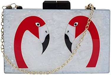 Women's Designer Elegant Flamingo Hard Case Chain Shoulder Bag Perspex Handbag Box Clutch