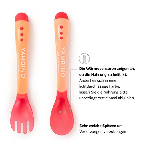 Kindergeschirr Esslern-Set Baby Geschirrset Kinderteller Babyteller Rutschfeste Tischunterlage aus Silikon Esslernbesteck Baby Led Weaning YAMBINO ® Lucky Placemat - 4