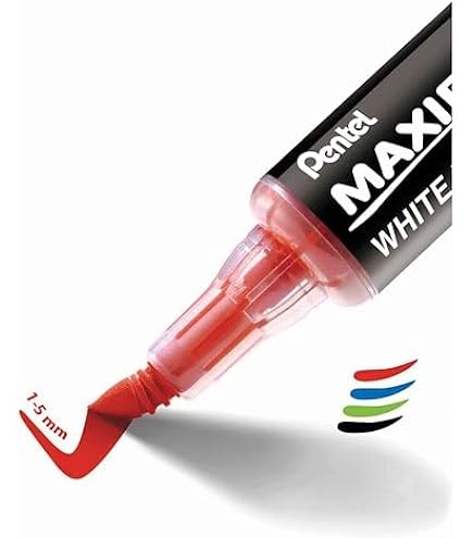 Pentel Maxiflo Brosse Pour Tableau Blanc + 4 Marqueurs Pointe Conique Large Noir/Bleu/Rouge/Vert - Réencrage Instantané
