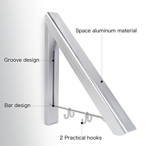 Bedee Klappbar Kleiderhaken Stabil Aluminum Edelstahl Wand-Kleiderständer Anti-rost Garderobenhaken für Wohnzimmer, Bad, Schlafzimmer, Büro, Einfach zu installieren - 2