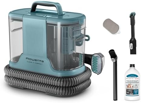 Rowenta Clean It, Smacchiatore Portatile, Auto-Pulizia e Lunga Autonomia, Design Compatto, con Soluzione Detergente Universale, Colore Meaning Blue, IN3021