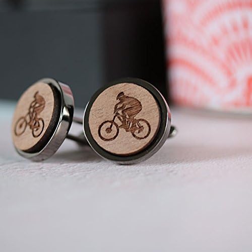 Mountain Biker Cycle laser engraved walnut cufflinks | cyclist birthday gift | Can be personalised or customised | thoughtful mens gift ideas
