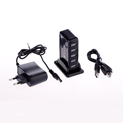 LS Premium USB2.0 HUB 7 Port mit Netzteil (5V, 1000mA) schwarz | USB HUB High Speed aktiv mit Stand und AC Adapter | 7 Port, schwarz - 2