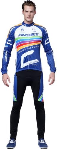 Warm Riding Clothes KINGBIKE Mens Fleece Thermal Winter Cycling Jersey Breathable Warm Windproof Professional Cycling Suit Blue (M)