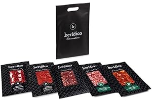 BERIDICO Pack 5 sobres de 100 g Loncheados Ibéricos Gourmet: Jamón Bellota y Lomo Bellota 100% Ibérico + Chorizo + Salchichón + Taquitos Ibérico. Extremadura. BERÍDICO