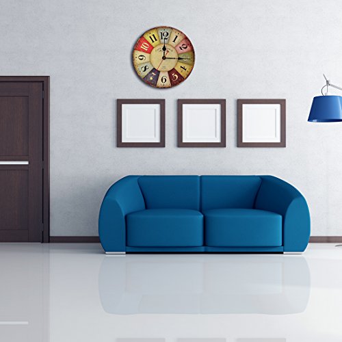 Finer Shop 12-Zoll-arabischen Ziffern Design Vintage Colorful Frankreich Paris Französisch Land toskanischen Stil Stille Wooden Wall Clock Wanduhr - 9