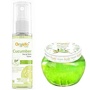 Orgello Herbal Cucumber Toner Mist Spray for Face (100 ml ) + Aloe Vera Gel Jar ( 100 gm ) - Pack Of 2 - for men women girls boys normal oily dry skin sls paraben mineral oil free