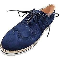 Zapatos Oxford Mujer Casual Derby Cordones Calzado Plano Vestir Brogue Primavera Verano Casual Uniforme Trabajo Sneaker Azul 41