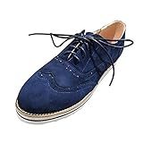  Zapatos Oxford Mujer Casual Derby Cordones Calzado Plano Vestir Brogue Primavera Verano Casual Uniforme Trabajo Sneaker Azul 37